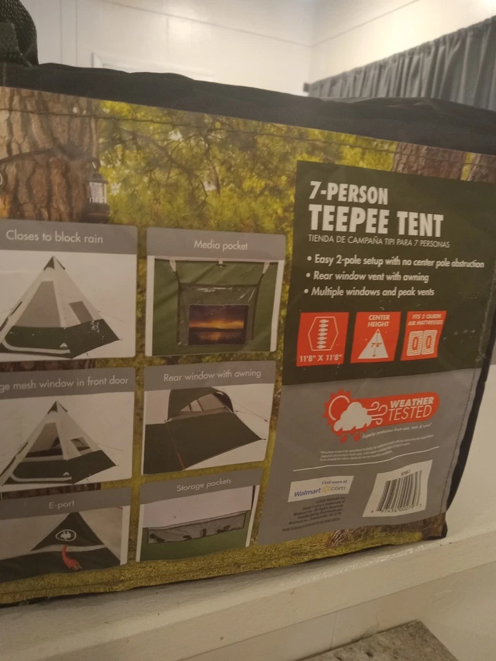 Ozark Trail 7 человек 1-комнатная палатка-типи с вентилируемым задним окном, зеленая - Изображение 3 из 4