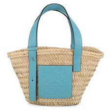LOEWE Anagram basket bag Size Small Raffia/Leather Light Blue/Natural 327.02.S93