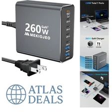Compact 260W USB C Charging Station - 7 Ports, Ideal for MacBook, iPad & More