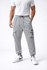 Mens CARGO POCKETS Fleece Joggers Tracksuit Bottoms Warm Gym Jogging Pants