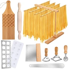 Baderke 9 Pcs Pasta Making Tool Set Include 1 Bamboo Drying Rack 1 Ravioli Pr...