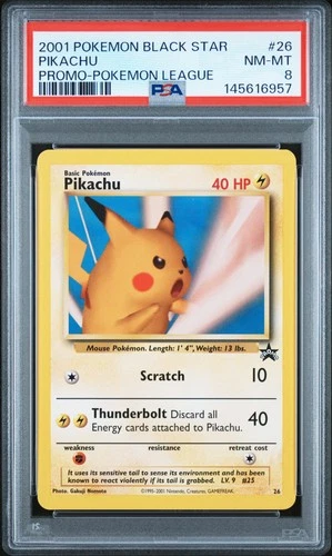 2001 POKEMON PROMO BLACK STAR POKEMON LEAGUE #26 PIKACHU PSA 8