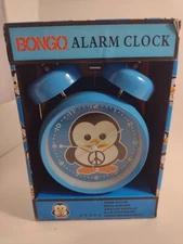 Bongo Alarm Clock Hot Pink Analog Bell Ringer w/ Pinquin Design On Face