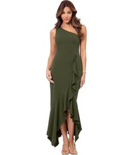 XSCAPE Womens Ruffled One Shoulder High-Low Dress