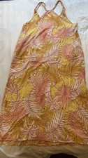 Tahari Maxi Dress Women Sz L Halter Linen Rayon Yellow Pink Tropical Beach Boho
