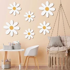 6 Pcs Daisy Wall Decor Wooden Daisy Wall Art Flowers Wall Signs Hanging Plaqu...