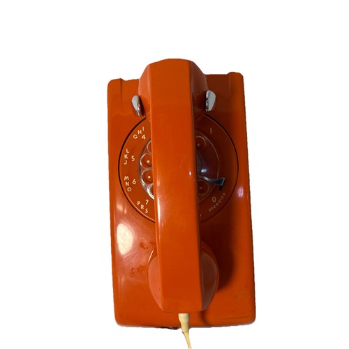 Vintage ORANGE Rotary Telephone ITT Model 554 Dial Wall Mount 70s Retro