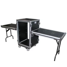 ProX 16U Vertical Shockproof Amp Rack Case with Side Tables & 4x Casters