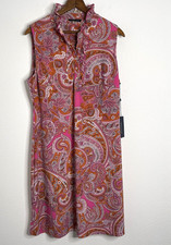 NWT Tommy Hilfiger Women 8 Pink Paisley Print Sleeveless Mock-Neck A-Line Dress