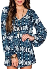 Show Me Your MuMu Rainey Mini Dress Womens S Aztec Print Blue White Cottagecore