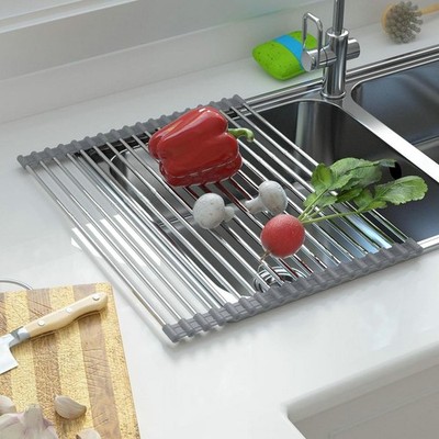 CHIRISEN Expandable Large Roll Up Dish Drying Rack, Foldable Over The Sink Di...