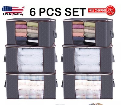 90L Large Storage Bags, 6 Pack Clothes Storage Bins Foldable Closet Organizers