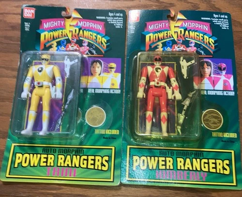 VTG 1994 Bandai Auto Morphin Pink & Yellow Power Rangers Trini & Kimberly