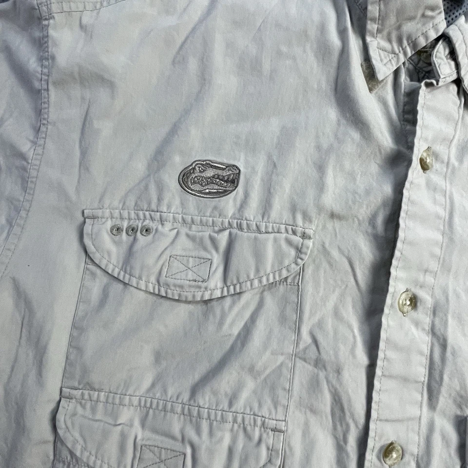 Camisa masculina Florida Gators Columbia PFG grande botão para cima ventilada faculdade NCAA bege - Imagem 2 de 4