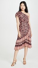 Ulla Johnson One Shoulder Tiered Anja Dress Metallic Pink Silk Cotton Size 2