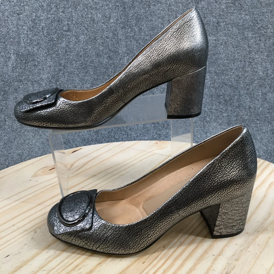 Naturalizer Shoes Womens 7 M Wright Slip On Pumps Gray Leather Heels Casual - Image 2 of 4