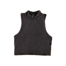 Forever 21 Sleeveless Top Womens Size Small Distressed Black Mock Neck Cropped