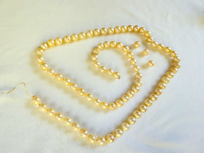 Broken Natural Pearl Necklace with 80 Pearls  30" Long Necklace