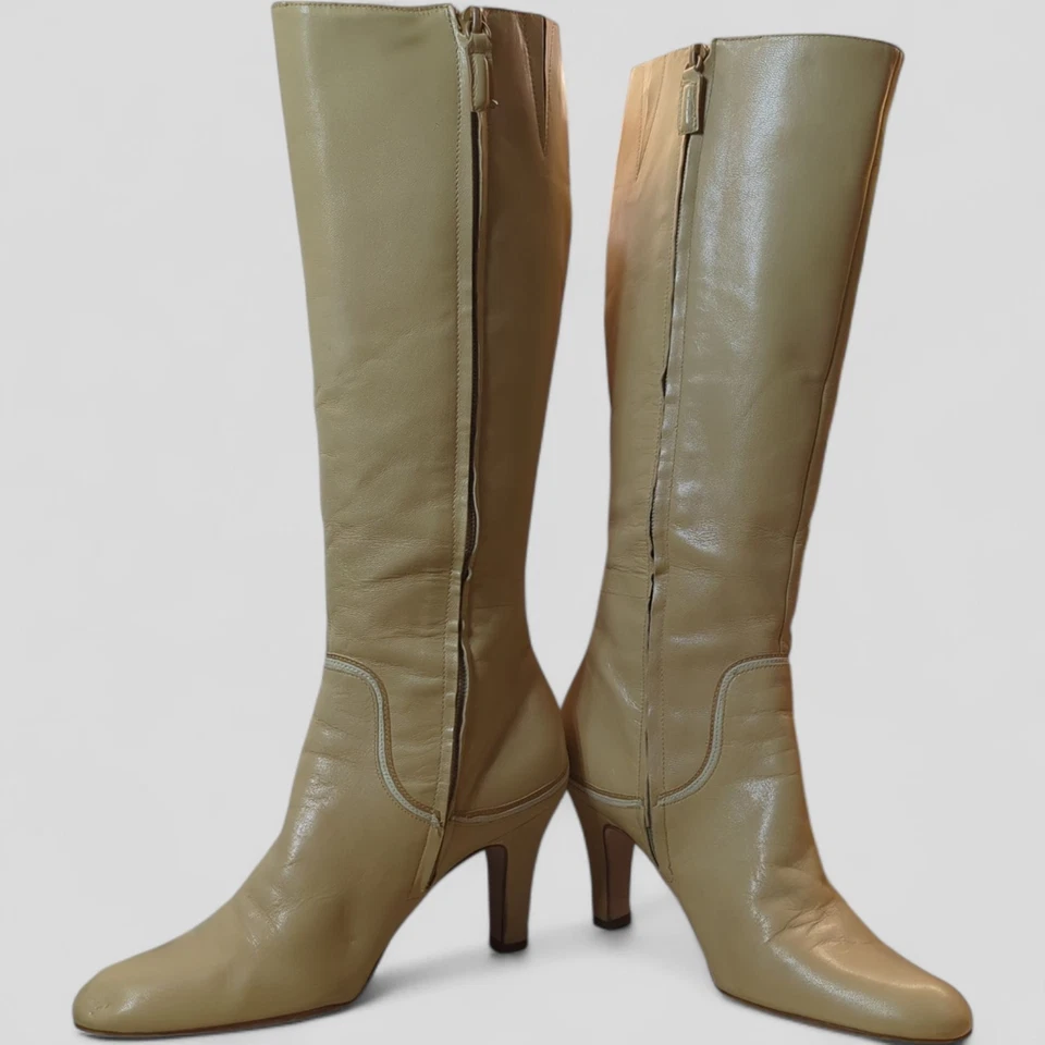 ANTONIO MELANI Women 8 Knee High RARE Camel Leather Boots 70's style Vintage - Image 3 of 4