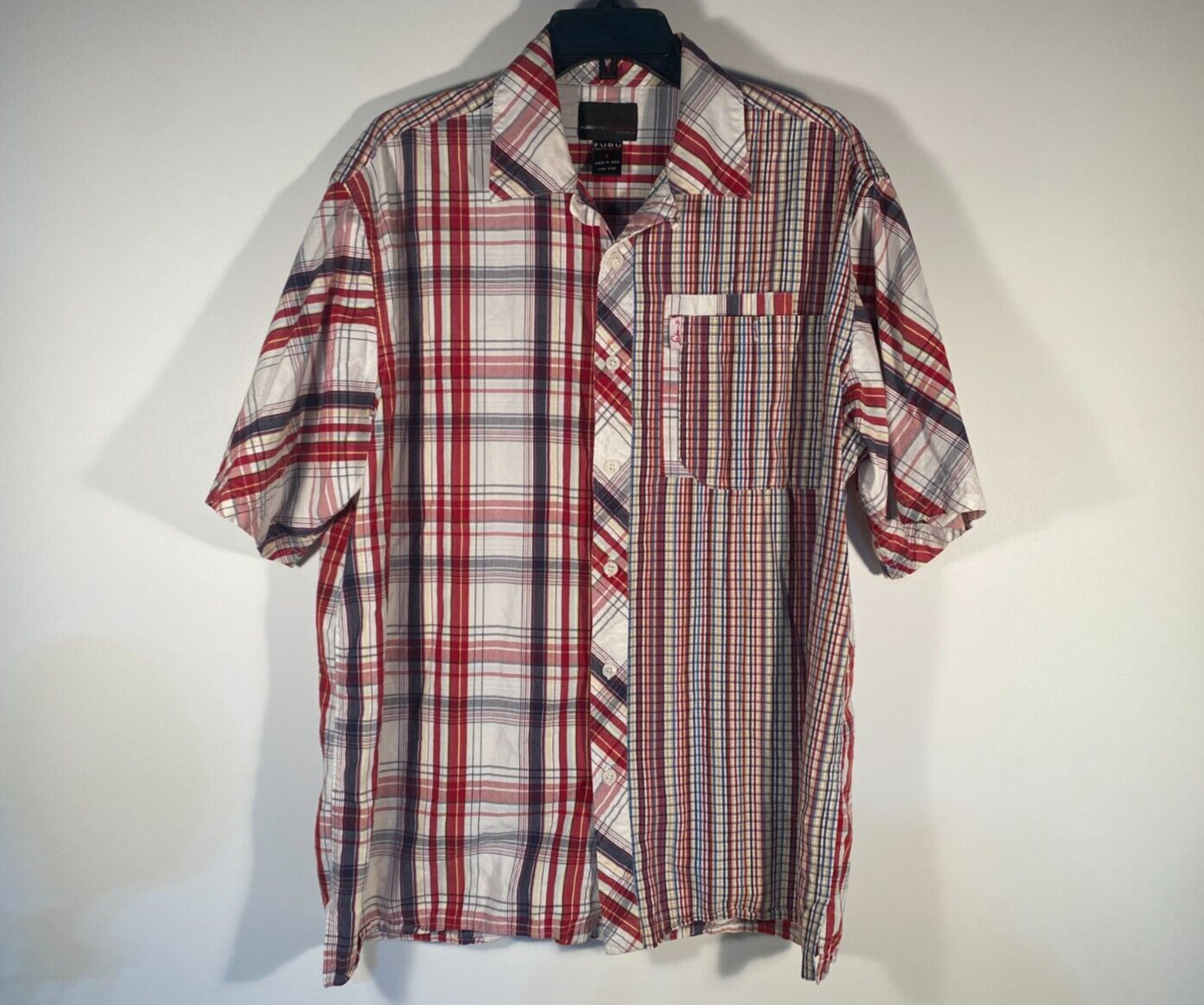 FUBU Collection Multi-Pattern Plaid Button Front … - image 1