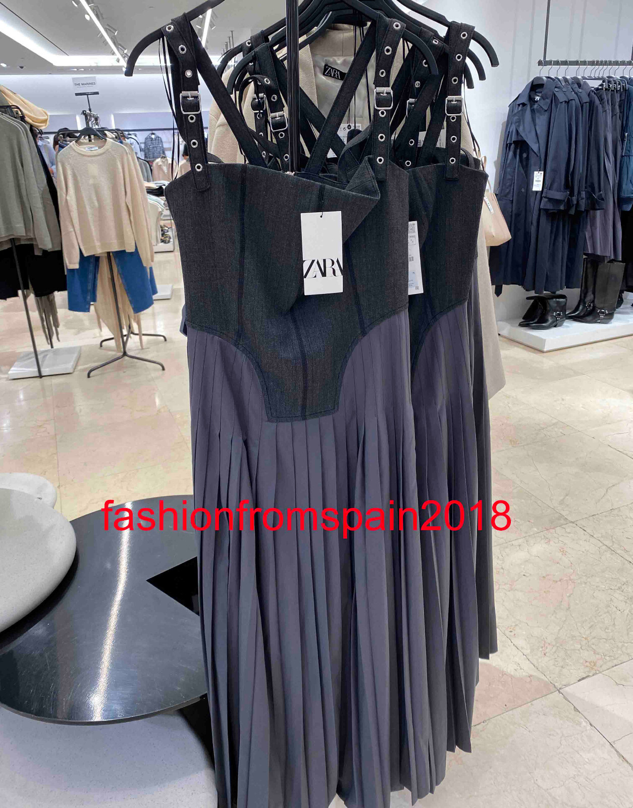 ZARA NEW WOMAN MIDI ZW COLLECTION PLEATED BUSTIER DRESS GREY XSL 8042/