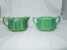Vintage open sugar and creamer in green UNMARKED
