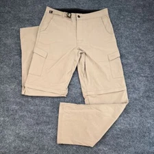 Prana Pants Mens Medium 32" Inseam Convertible Cargo Hiking Travel Outdoor Beige