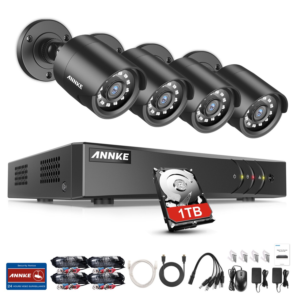 Sistema De Cámaras De Seguridad ANNKE 8 Canales | 4 Cámaras 1080P + DVR 5MP | Detección IA Personas/vehículos