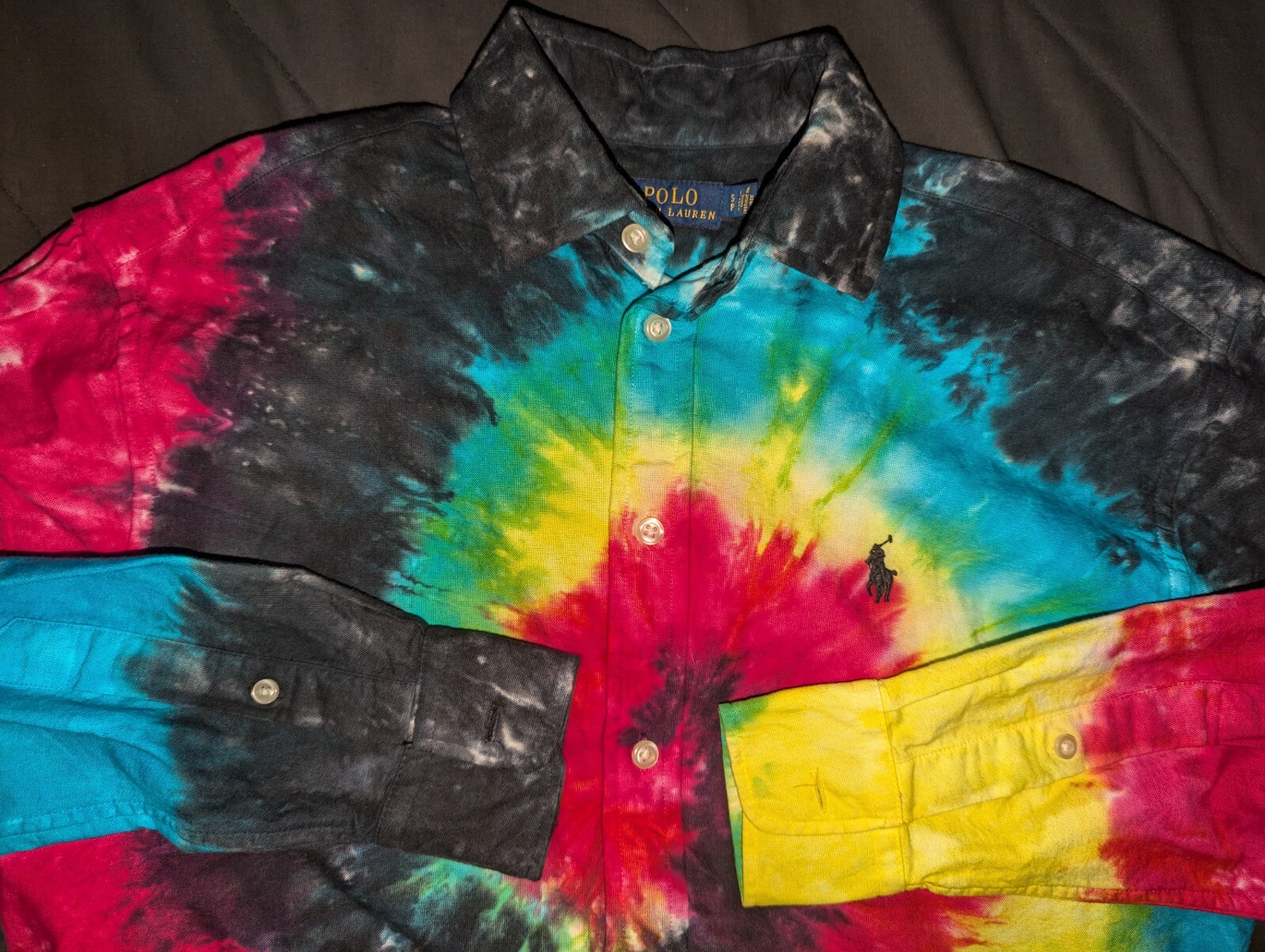 Polo Ralph Lauren Rainbw Cravatta Die Ricamata Pony Camicia Manica Lunga Uomo Small