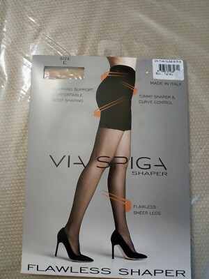 VIA SPIGA Shaper Tummy Shaper & Curve Control Flawless Stockings Nude Sz E NEW