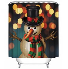 Snowman Shower Curtain Fabric 70x70 w/Hooks Holiday Christmas Frosty Winter