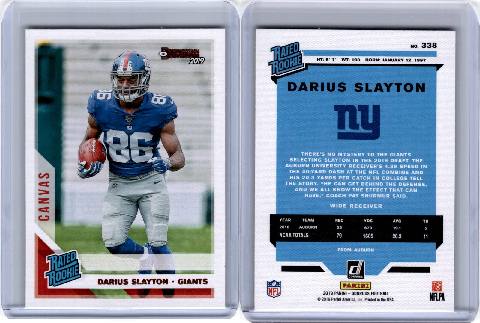 2019 Donruss Canvas Rated Rookie DARIUS SLAYTON #338 Rookie RC NY Giants