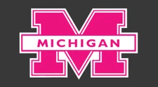 Pink Michigan Decal W/ White Offset Car Truck Cell Phone Laptop U of M Sticker