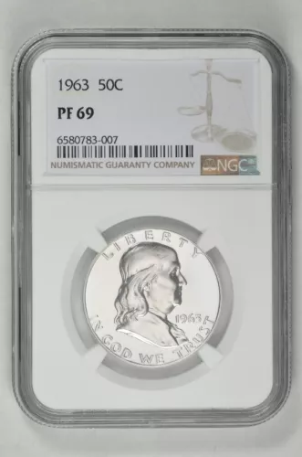 1963 50C Silver Proof Franklin Half Dollar NGC PF 69 New Holder
