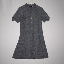 Lands End Shirt-Dress Medium Black White Business Casual Preppy Modest