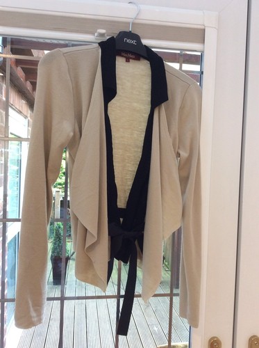 black beige pure wool waterfall cardigan jumper belt size s 10