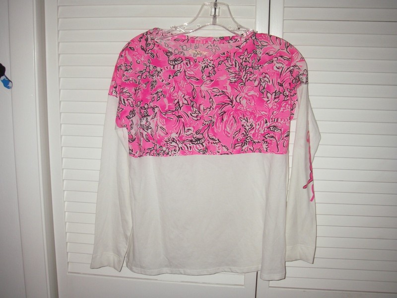 LILLY PULITZER   NWOT GIRLS LS PULLOVER WHITE/PINK TOP SZ XL 100% COTTON