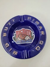 BIG BUTT CIGAR Co.   90s Cobalt Blue Gold Ceramic Ashtray ~ XL Size NOS 