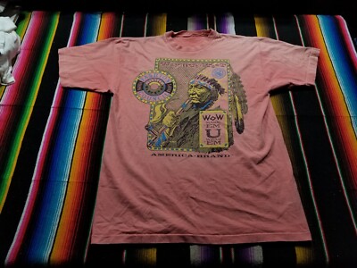 Vintage Single Stitch Native American Chief Smoking T-Shirt Size L 20.5x28