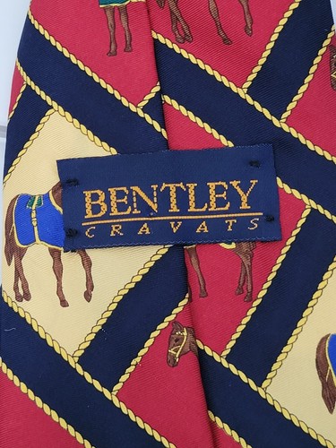 Bentley Cravats Mens Silk Tie Theme Equestrian Horses Color(S) Red Navy Gold... - Picture 3 of 4