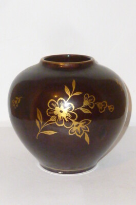 Alte Jasba Keramik Vase Vasen 50er Jahre ? Braun Gold Blumenvase Handarbeit 14cm