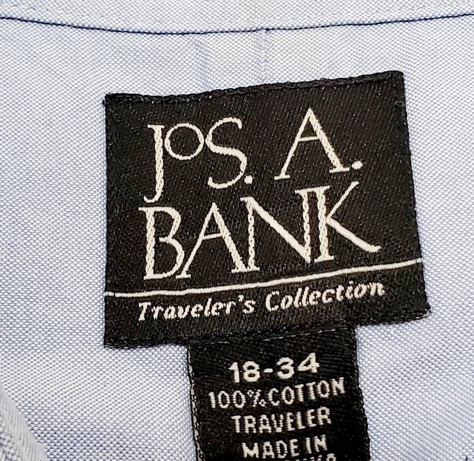 Jos. A. Bank  Solid Blue Men's Dress Shirt Size 18-34"  Traveler's Collection - Image 2 of 4