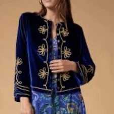 Nine Lives Bazaar Hendrix Jacket Size M AU12/US 8 Velvet Cobalt Blue Jacket