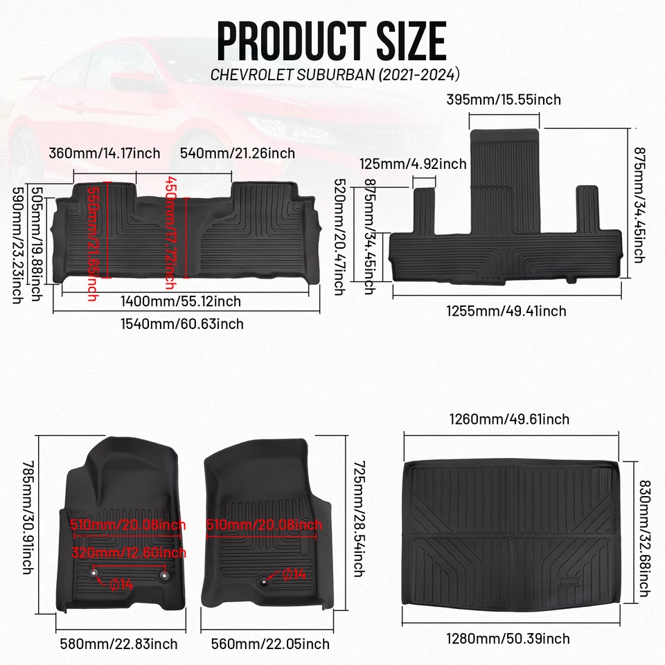 Floor Mats For 2021-2025 Chevrolet Suburban & 2021-2025 GMC Yukon XL All-Weather Foto 4 de 4