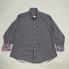 Robert Graham Shirt Men  s XL Blue Cotton Long Sleeve Button Up Flip Cuff Casual