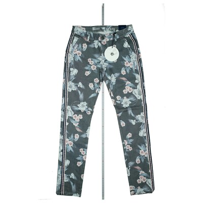 Blue Monkey Jeans Pants Skinny Stretch W28 L32 Rubber Waist Floral Patterned NEW