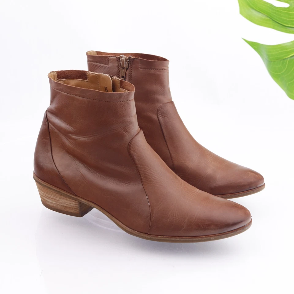 Bota Paul Green Feminina Shaw Tamanho 8 Bloco Salto Bota Western Couro Marrom - Imagem 3 de 4