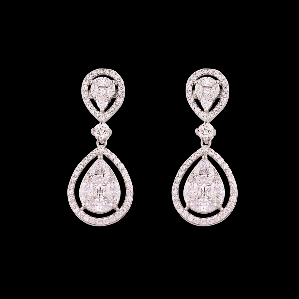 5.25CT Pear Cubic Zirconia Push Back Tear Drop Halo Stud Earrings in 925 Silver - Image 4 of 4