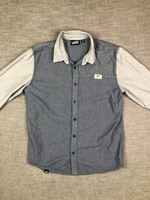 Vans Shirt Mens M Gray Collared Long Sleeve Button Up Skater Punk Chambray
