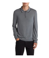 HUGO BOSS Gray Black Trim Luno Long Sleeve 1/2 1/4 Zip Polo Sweater Sweatshirt M